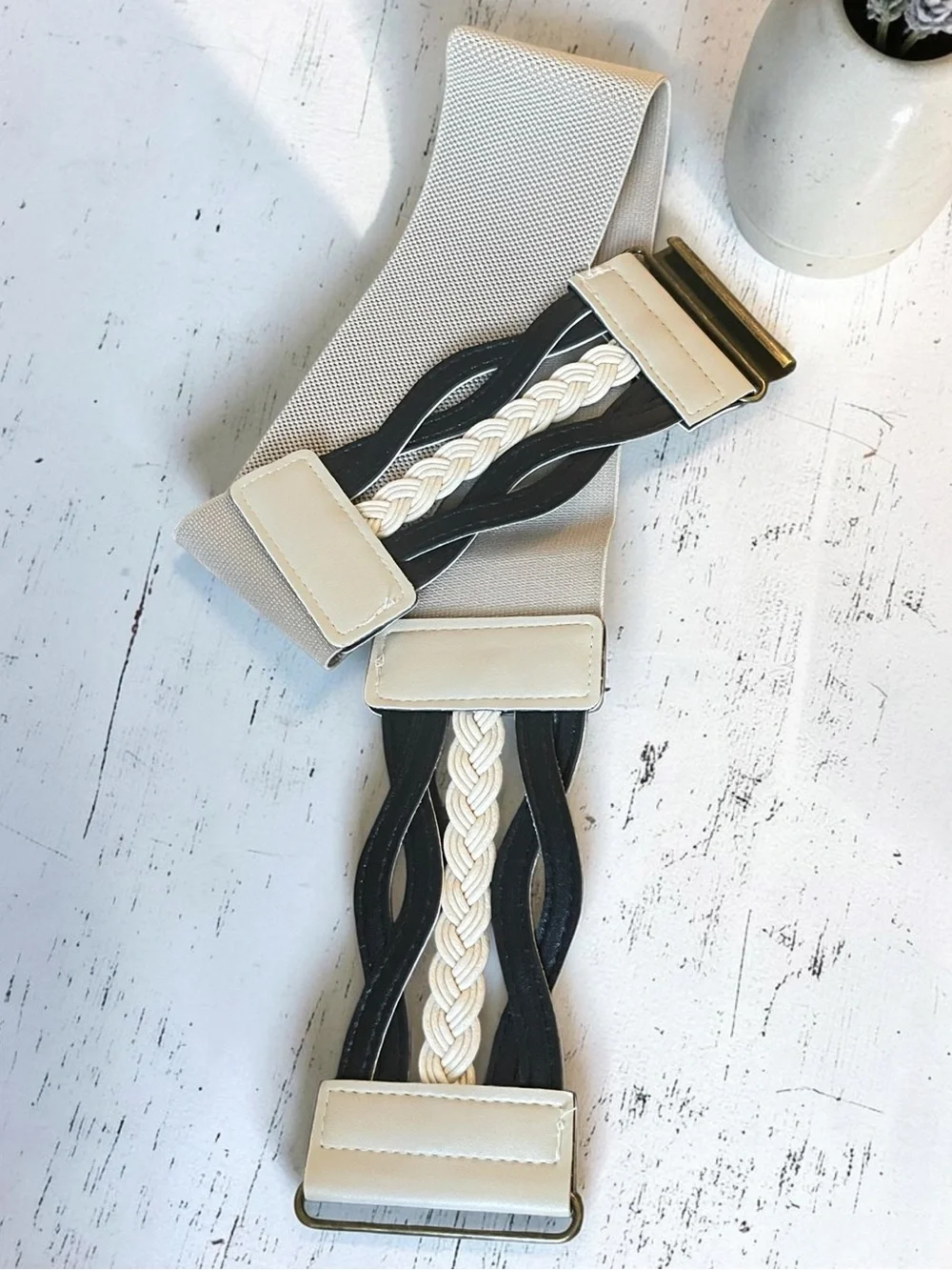Braided Elastic Stretchy Retro Wide Waist Cinch Belt Khaki New